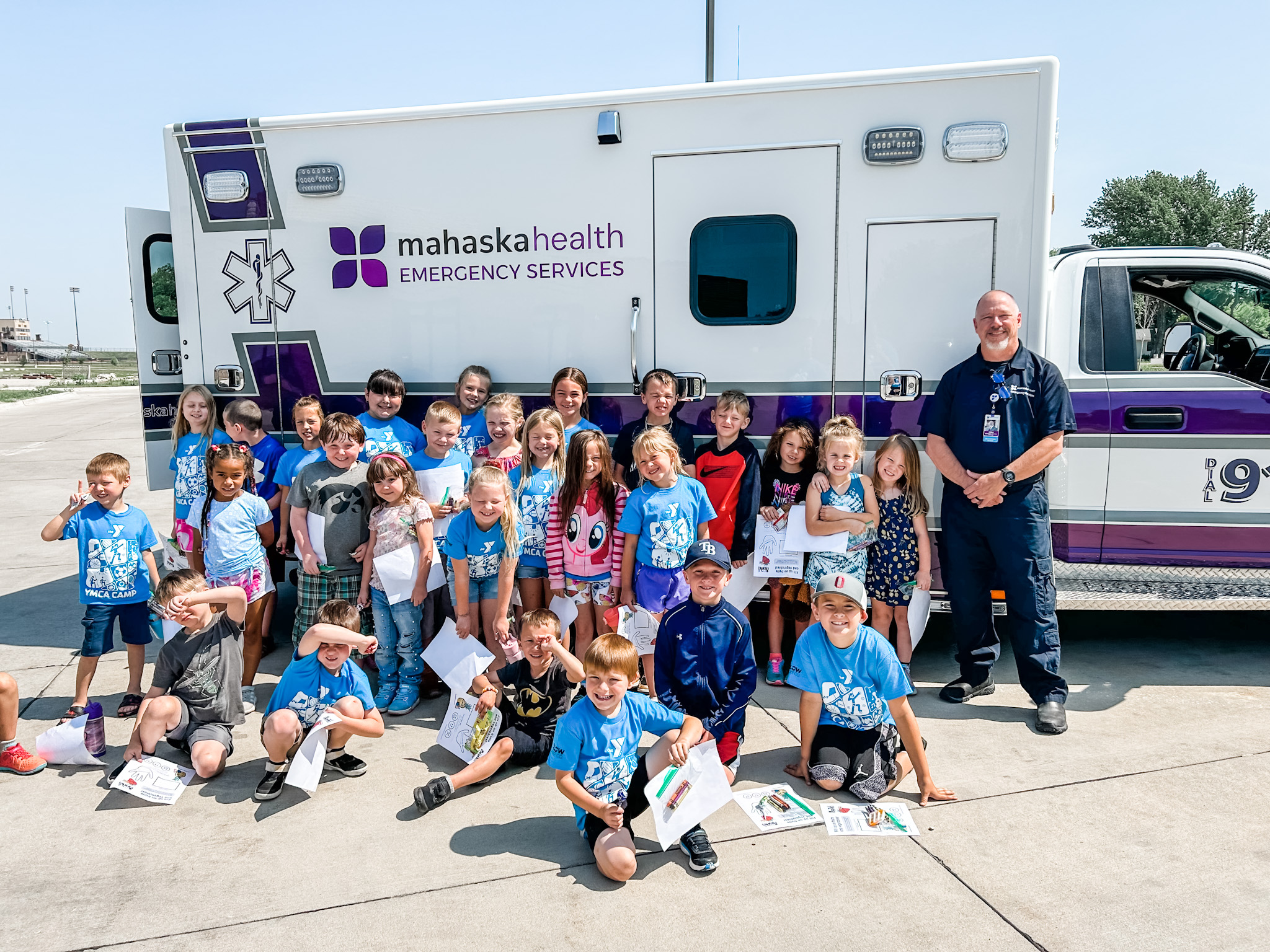 YMCA outreach safety Mahaska Health Ambulance Mahaska Health Emergency Services Director Visits Oskaloosa YMCA's Day Camp to Teach Kids About Safety 1